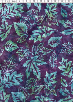 Mörklila och blå-grön-turkos blad. Batik bomull 110 cm