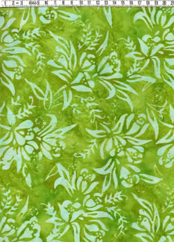 Frodigt grönt och vit-ljusblå växtlighet. Batik bomull 110 cm