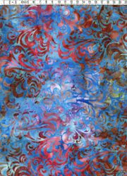 Blå-brun-röd sensation. Titta & njut. Batik bomull 110 cm