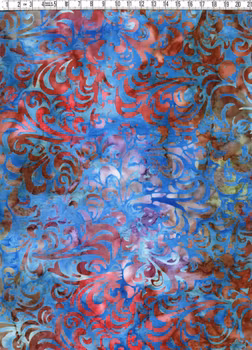 Blå-brun-röd sensation. Titta & njut. Batik bomull 110 cm