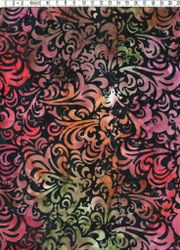 Svart-grön-röd-orange-lila sensation. Titta & njut. Batik bomull 110 cm