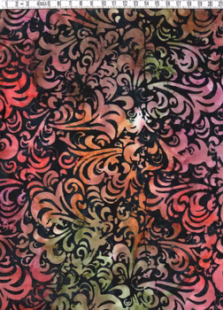 Svart-grön-röd-orange-lila sensation. Titta & njut. Batik bomull 110 cm