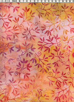 Rosa, Orange & Gyllengul Lövdans – Batik Bomull 110 cm bred