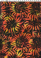 Svart batik med eldröda blommor – Batik Bomull 110 cm bred