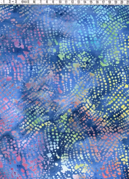 Blå batik på canvas med prickmönster i regnbågstoner – 155 cm bred, 360 g/m²