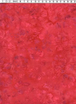 Intensivt röd med blomspel i ton-i-ton - Batik Bomull 110 cm bred