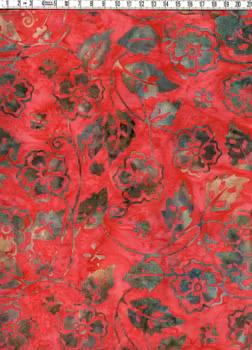 Kraftfull röd med grafiskt blommönster - Batik Bomull 110 cm bred