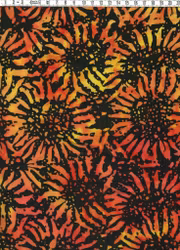 Glödande solrosor i svart, orangerött och gult – Viskos ca 140 cm bred