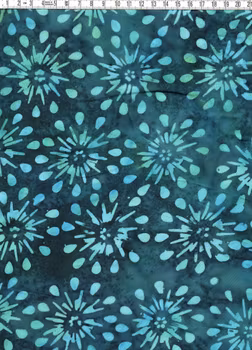 Turkosa blomformer på mörk botten – Viskos ca 140 cm bred