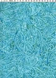 Sirligt Bladmönster i Aqua och Turkos – Batik Bomull 110 cm bred