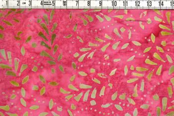 Olivgröna Blad på Ceriserosa Batik – Batik Bomull 110 cm bred