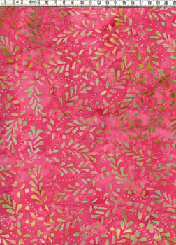 Olivgröna Blad på Ceriserosa Batik – Batik Bomull 110 cm bred