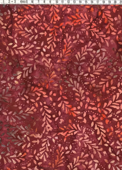 Bladmönster i Vinrött och Hallonrosa – Batik Bomull 110 cm bred