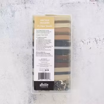 Dragkedjeset Vintage Modern Zipper Bundle, storlek #5, totalt 5 yard av 5 färger plus 15 kläppar, Sallie Tomato