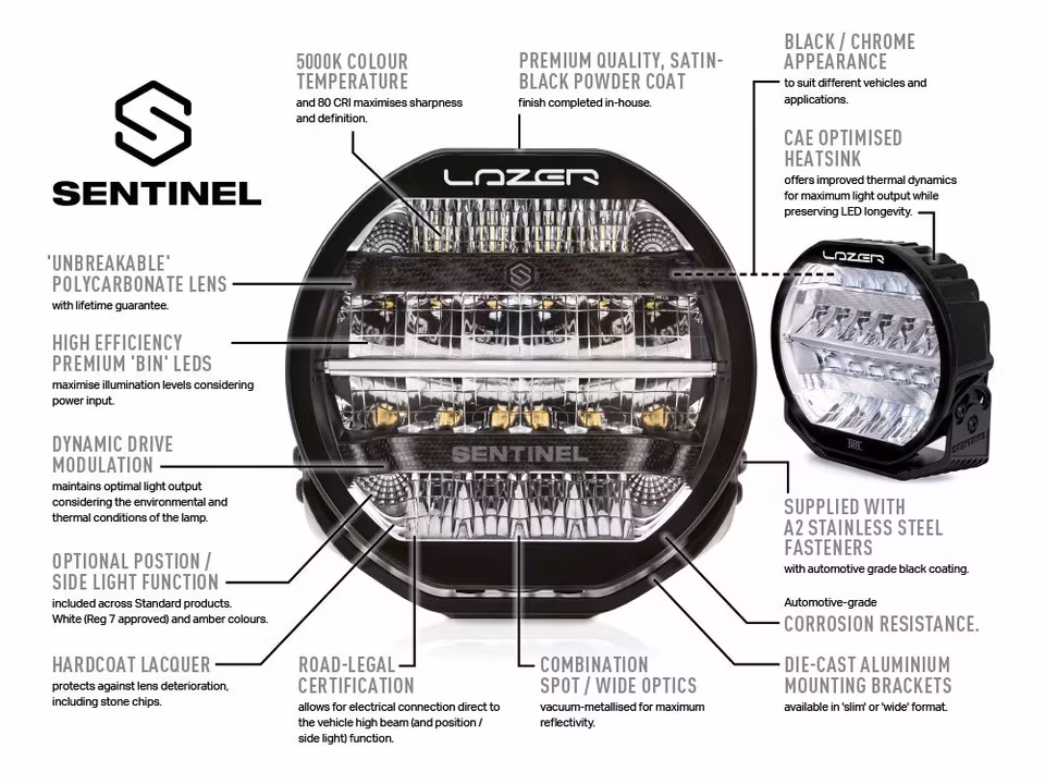 Led extraljus 7 tum - Lazer Sentinel