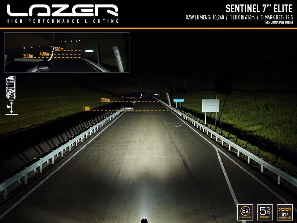 Led extraljus 7 tum - Lazer Sentinel Elite med positionsljus