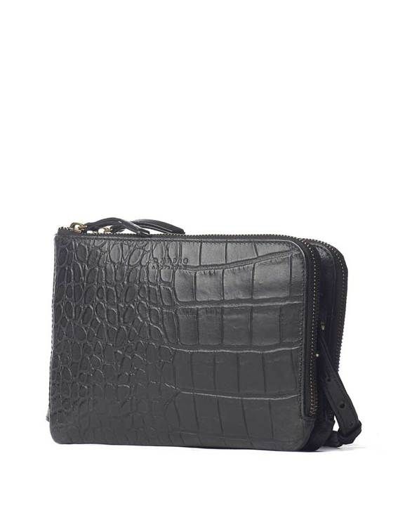 Axelremsväska svart krokildmönster, O My Bag