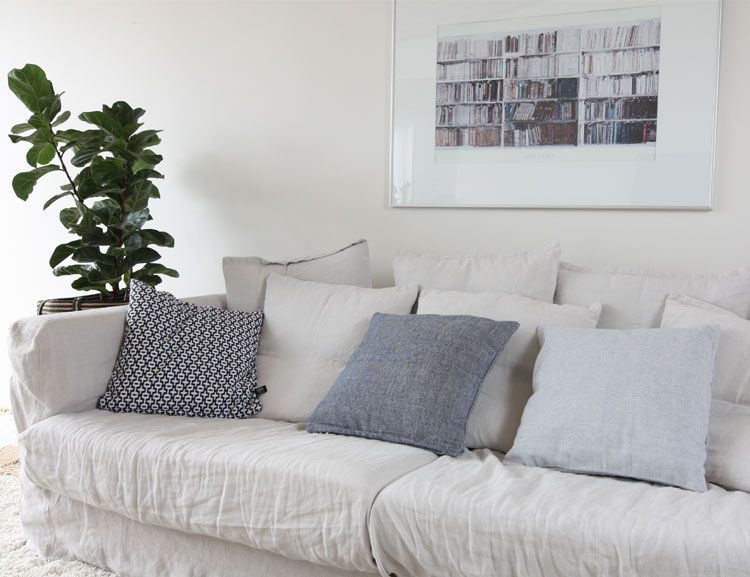Kuddfodral återvunnen textil, grå/vit