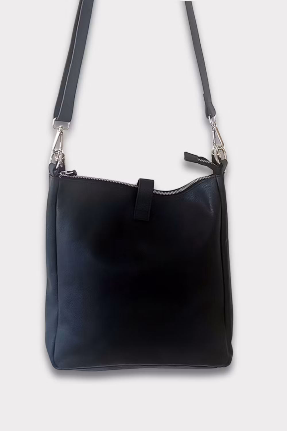 Flex leather bag with long and short shoulder strap, black
