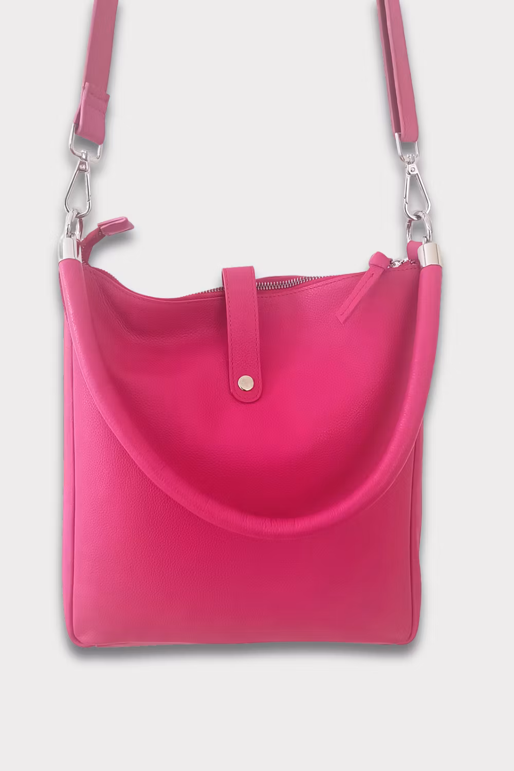 Flex leather bag with long and short shoulder strap, cerise