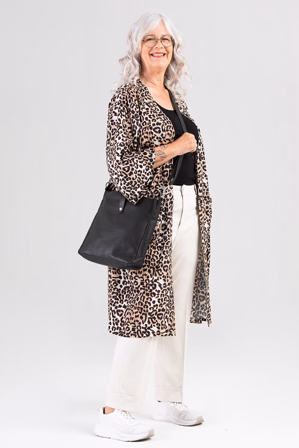 Flex leather bag with long and short shoulder strap, black
