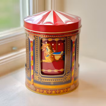 Plåtburk speldosa liten ”Karusellhästar”