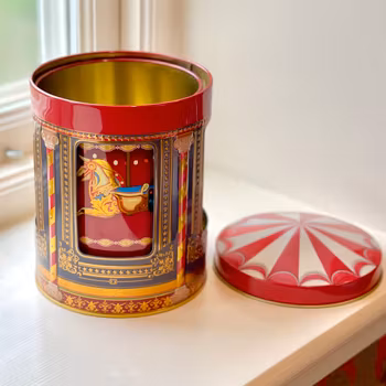 Plåtburk speldosa liten ”Karusellhästar”