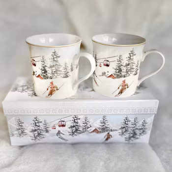2-pack muggar i box ”Skiing”