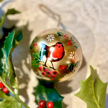 Öppningsbar julgranskula metall Emma Bridgewater RÖDHAKE