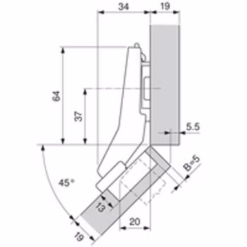 Blum 45 gr. I med demper Inserta. Onyx Svart