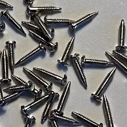 Spik/skruv, vitmetall, ca 5 mm lång