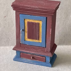 Väggskåp, rödbrunt & blått