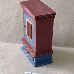 Väggskåp, rödbrunt & blått