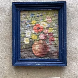 Tavla med blå ram, blommor i vas