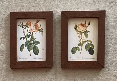 Tavlor med rosor, 2 st, brun träram