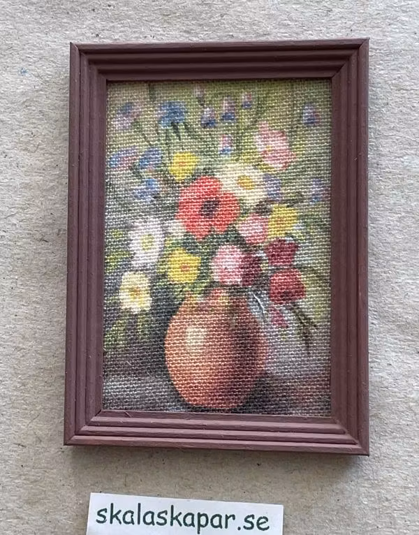Tavla med brun ram, blommor i vas