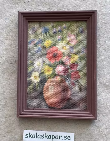 Tavla med brun ram, blommor i vas