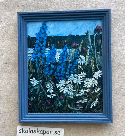 Tavla med blå ram, blommor