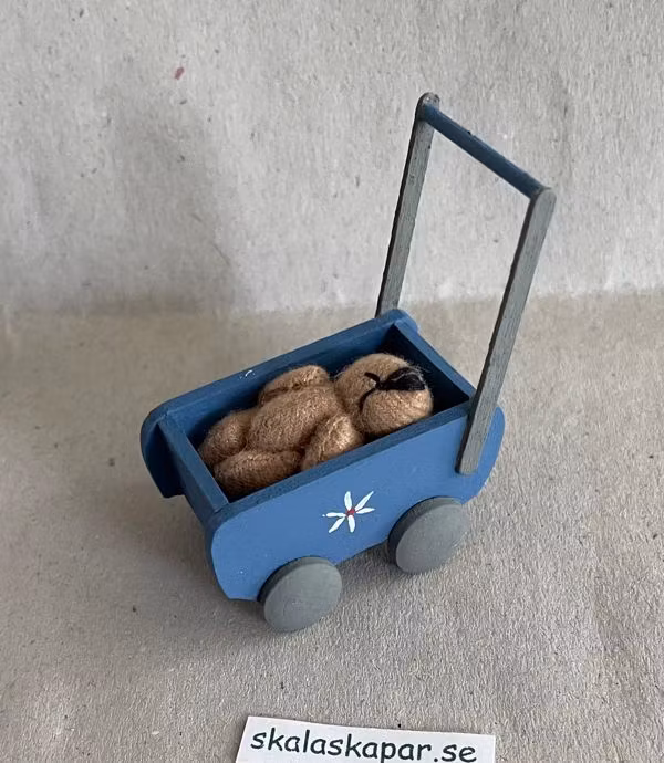 Dockbarnvagn med nalle, blå