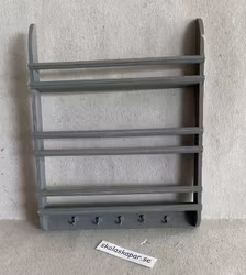 Tallrikshylla, mörkgrå med krokar