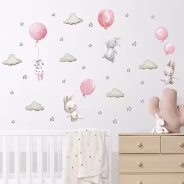 Kaniner med ballonger kawaii design rosa