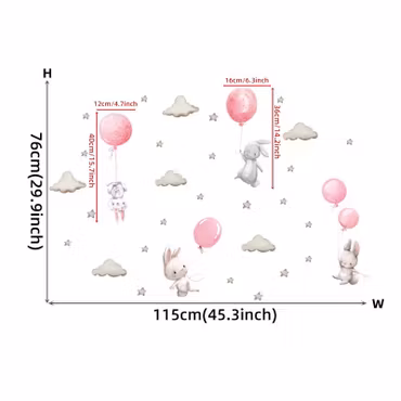 Kaniner med ballonger kawaii design rosa