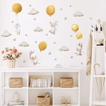 Kaniner med ballonger kawaii design gul