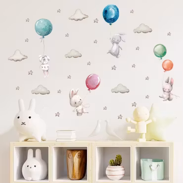 Kaniner med ballonger kawaii design