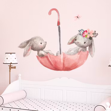 Kaniner i paraply rosa