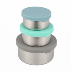 Runde stålbokser 150 ml, 200ml og 400ml - tett silikonlokk - 3pk