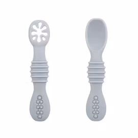 Silikon bestikk for baby grå - lær å spise selv! 2pk