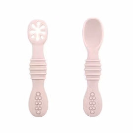 Silikon bestikk for baby lys rosa - lær å spise selv! 2pk