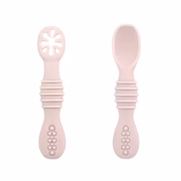 Silikon bestikk for baby lys rosa - lær å spise selv! 2pk