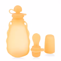 Klemmepose i silikon m/ skje - 180ml - Oransje